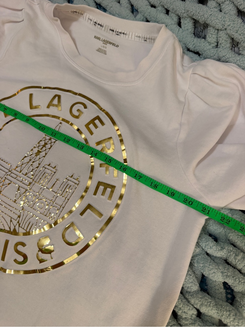 Karl Lagerfeld White Sweatshirt with Gold Lagerfeld Paris Emblem Sz Lg - Picture 13 of 15